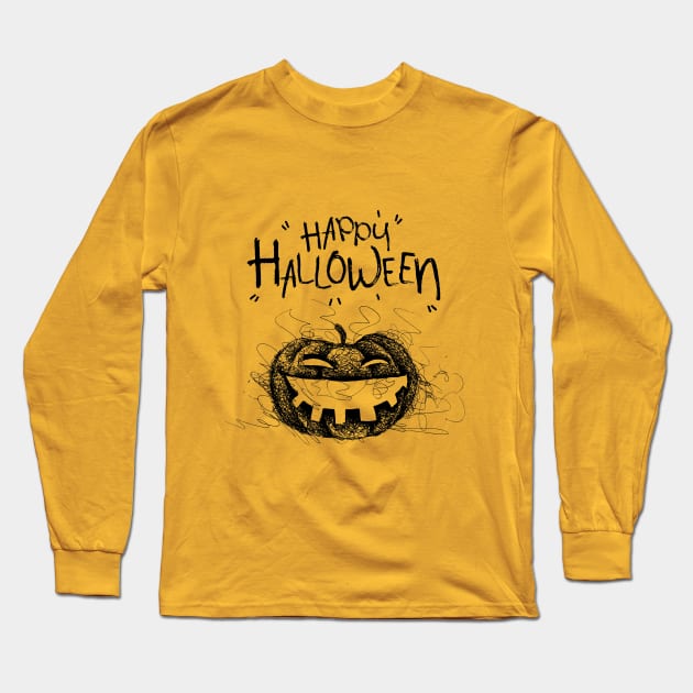 Halloween Scary Evil Pumpkin Funny Pumpkin Head Long Sleeve T-Shirt by BadrBrand